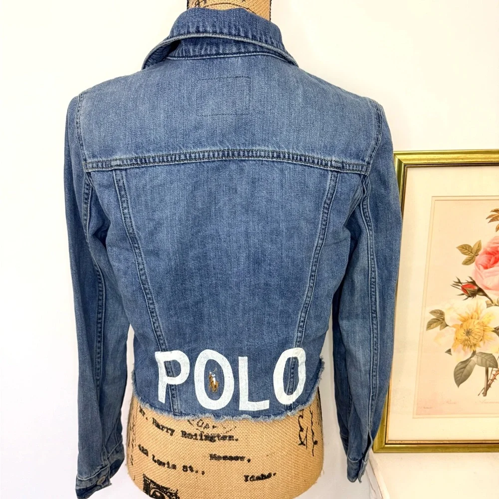 Ralph Lauren POLO Signature Logo Trucker Jean Jacket Size 16 Junior - Picture 2 of 16